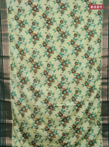 Semi mysore silk saree pista green and green with allover floral prints and zari woven border