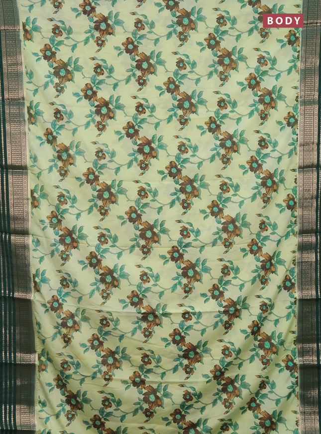 Semi mysore silk saree pista green and green with allover floral prints and zari woven border