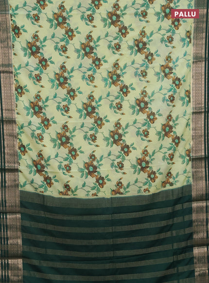 Semi mysore silk saree pista green and green with allover floral prints and zari woven border
