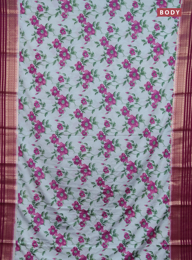 Semi mysore silk saree pastel blue and purple with allover floral prints and zari woven border