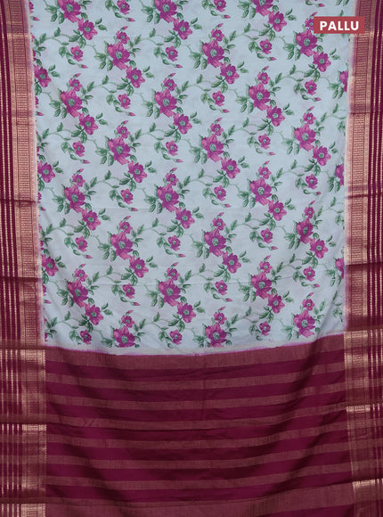 Semi mysore silk saree pastel blue and purple with allover floral prints and zari woven border