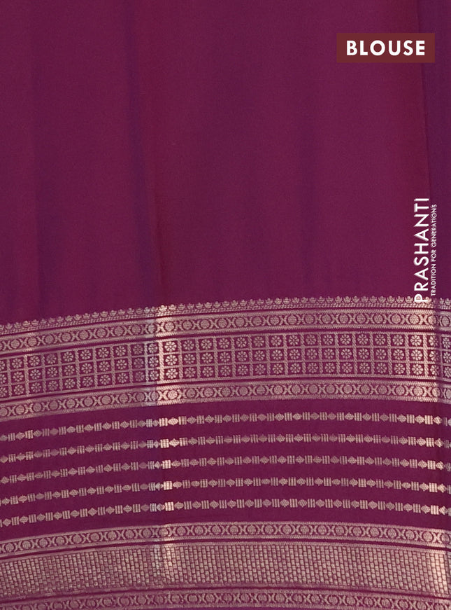 Semi mysore silk saree pastel blue and deep purple with allover floral prints and zari woven border