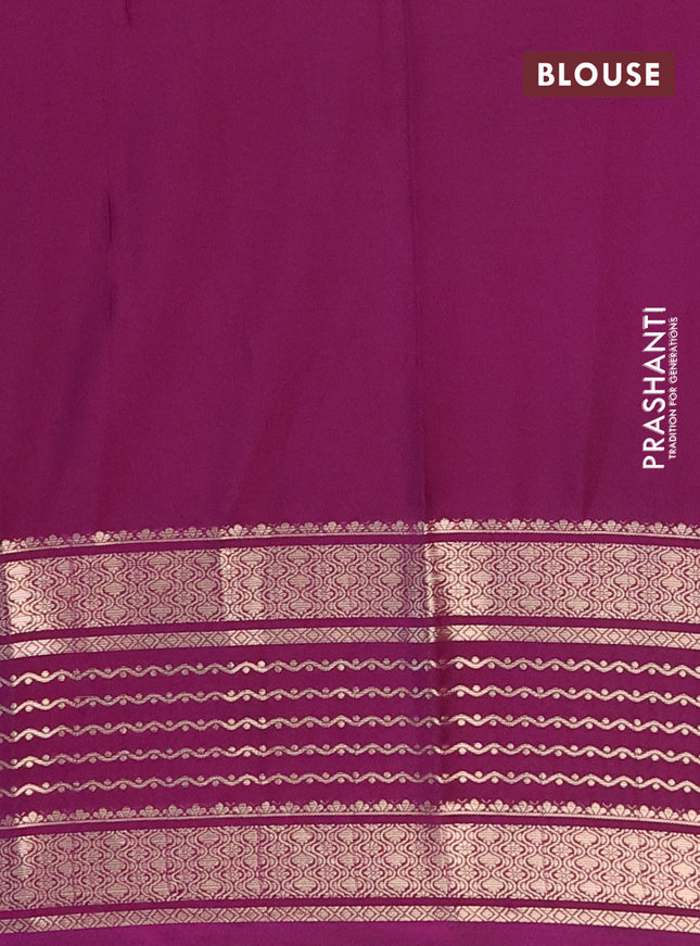 Semi mysore silk saree light blue and purple with allover floral prints and zari woven border