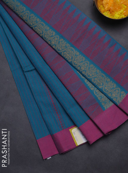 Nithyam cotton saree cs blue and magenta pink with allover thread weaves and simple border