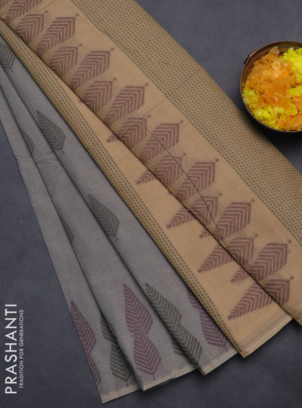 Nithyam cotton saree grey with thread woven buttas and thread woven border