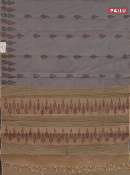 Nithyam cotton saree grey with thread woven buttas and thread woven border