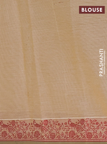 Nithyam cotton saree sandal and sap green shade with thread woven buttas and thread woven simple border