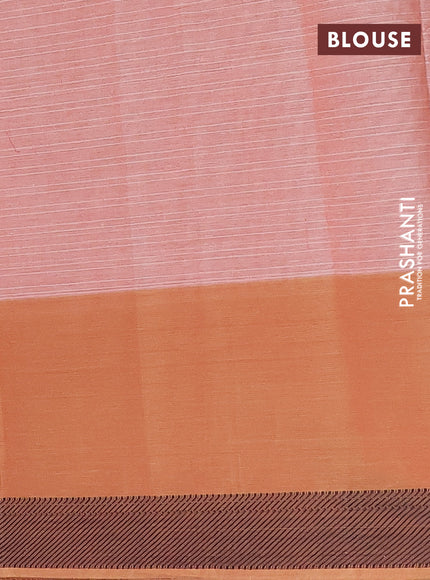 Nithyam cotton saree pastel peach and dark sandal with allover checked pattern and thread woven border