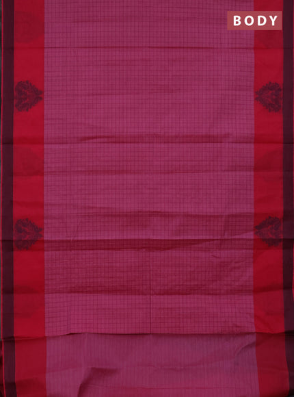 Nithyam cotton saree pink shade and pink with allover checked pattern and thread woven border