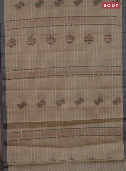 Nithyam cotton saree beige and grey with thread woven buttas and simple border