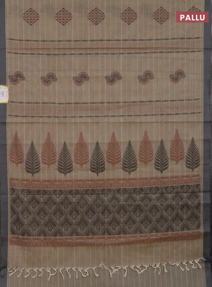 Nithyam cotton saree beige and grey with thread woven buttas and simple border