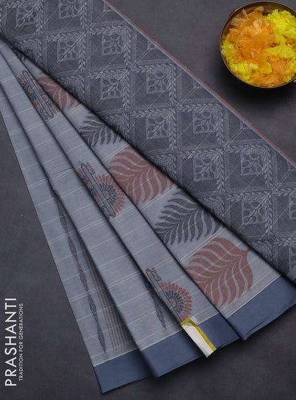 Nithyam cotton saree grey with thread woven buttas and simple border