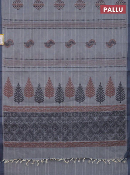 Nithyam cotton saree grey with thread woven buttas and simple border