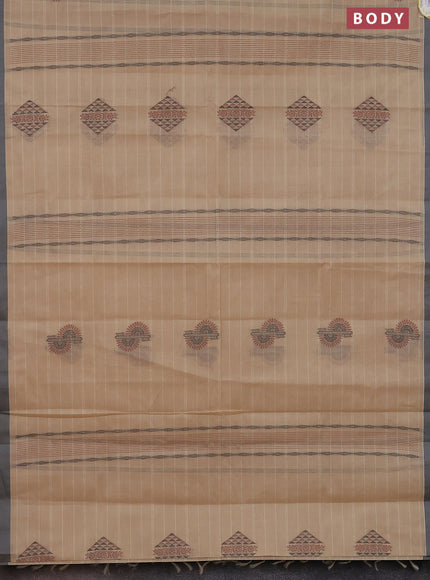 Nithyam cotton saree beige and grey with thread woven buttas and simple border