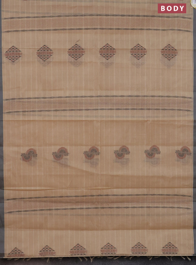 Nithyam cotton saree beige and grey with thread woven buttas and simple border