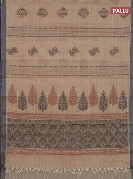 Nithyam cotton saree beige and grey with thread woven buttas and simple border