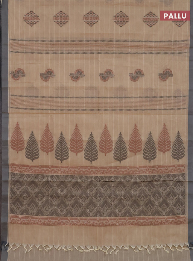 Nithyam cotton saree beige and grey with thread woven buttas and simple border