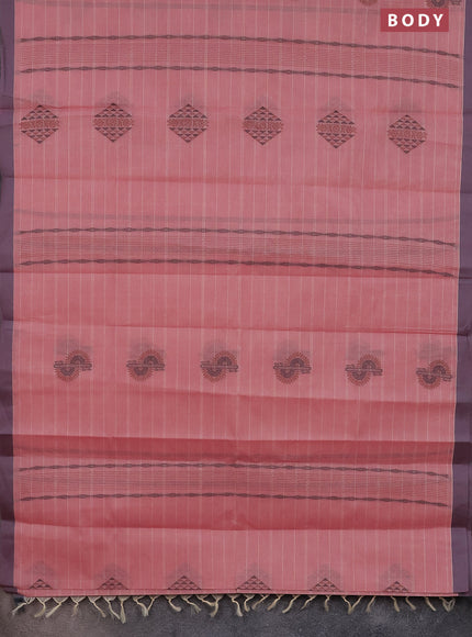 Nithyam cotton saree pastel pink and grey with thread woven buttas and simple border