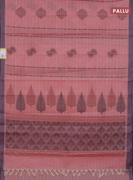 Nithyam cotton saree pastel pink and grey with thread woven buttas and simple border