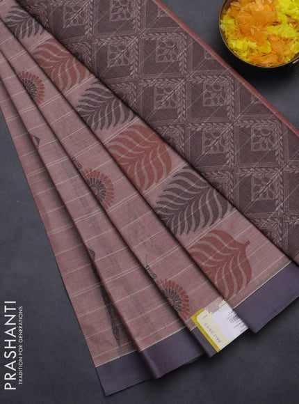 Nithyam cotton saree pastel maroon and grey with thread woven buttas and simple border