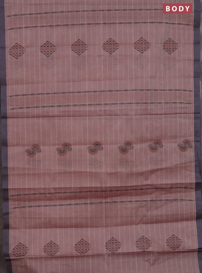 Nithyam cotton saree pastel maroon and grey with thread woven buttas and simple border