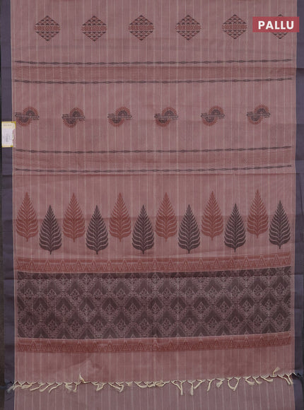 Nithyam cotton saree pastel maroon and grey with thread woven buttas and simple border