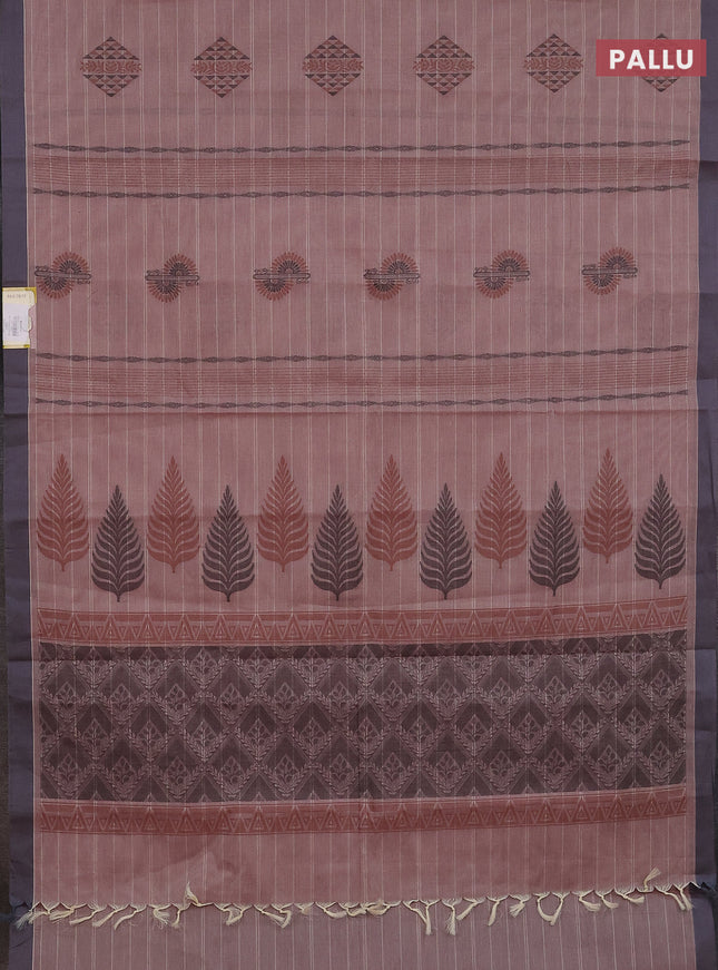 Nithyam cotton saree pastel maroon and grey with thread woven buttas and simple border