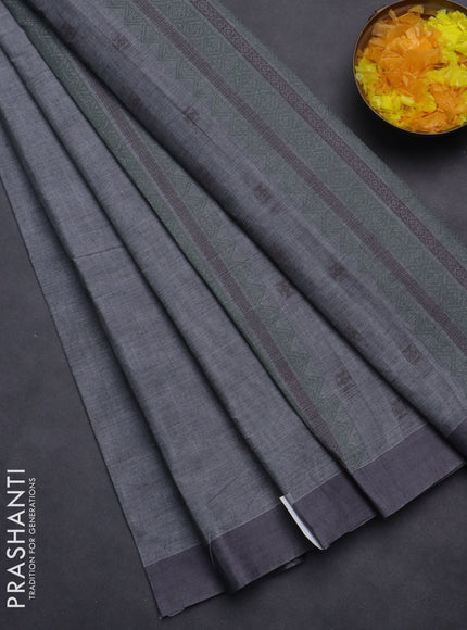 Nithyam cotton saree grey with thread woven buttas and simple border