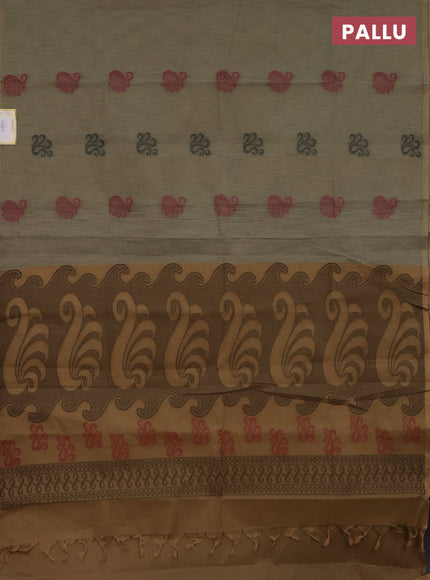 Nithyam cotton saree elaichi green with thread woven buttas in borderless style