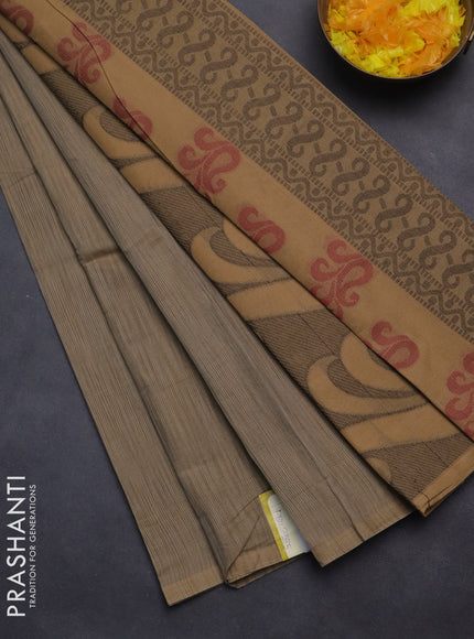 Nithyam cotton saree beige with thread woven buttas in borderless style