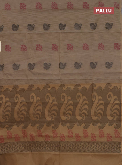 Nithyam cotton saree beige with thread woven buttas in borderless style