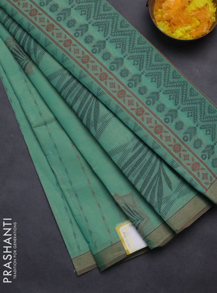 Nithyam cotton saree teal green with allover thread weaves and zari woven border