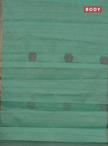 Nithyam cotton saree teal green with allover thread weaves and zari woven border