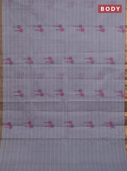 Nithyam cotton saree grey and beige with thread woven buttas and zari woven border