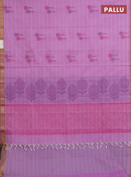 Nithyam cotton saree light pink and beige with thread woven buttas and zari woven border