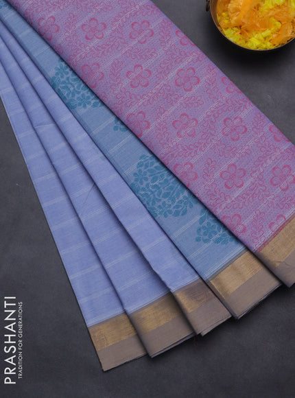 Nithyam cotton saree pastel blue and beige with thread woven buttas and zari woven border