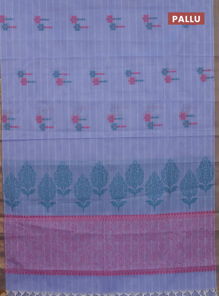 Nithyam cotton saree pastel blue and beige with thread woven buttas and zari woven border