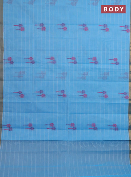 Nithyam cotton saree cs blue with thread woven buttas and zari woven border