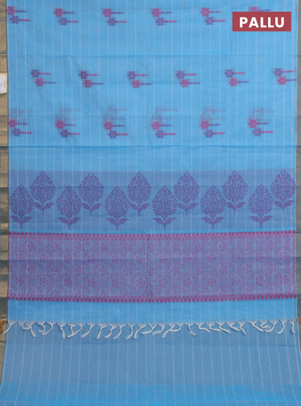 Nithyam cotton saree cs blue with thread woven buttas and zari woven border