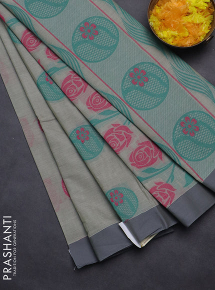 Nithyam cotton saree grey shade with thread woven buttas and simple border