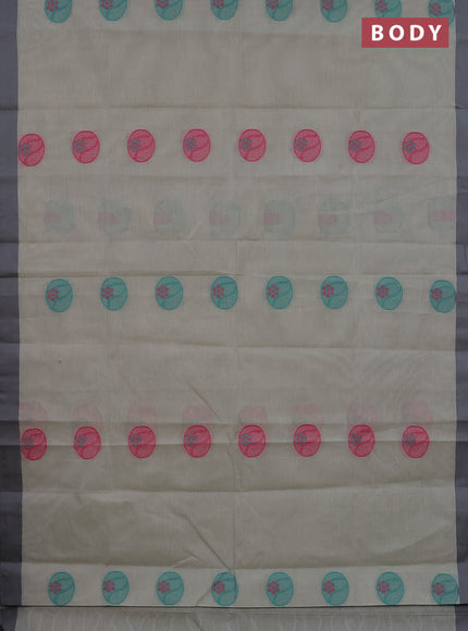 Nithyam cotton saree grey shade with thread woven buttas and simple border