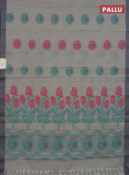 Nithyam cotton saree grey shade with thread woven buttas and simple border