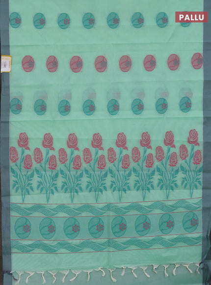 Nithyam cotton saree teal green and grey with thread woven buttas and simple border