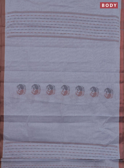 Nithyam cotton saree grey and brown shade with allover self emboss & thread woven buttas and simple border