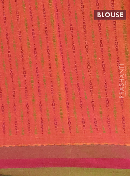 Nithyam cotton saree dual shade of orange and green with allover self emboss & thread woven buttas and simple border