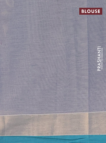 Nithyam cotton saree dual shade of grey and teal green with allover thread checked pattern and zari woven border