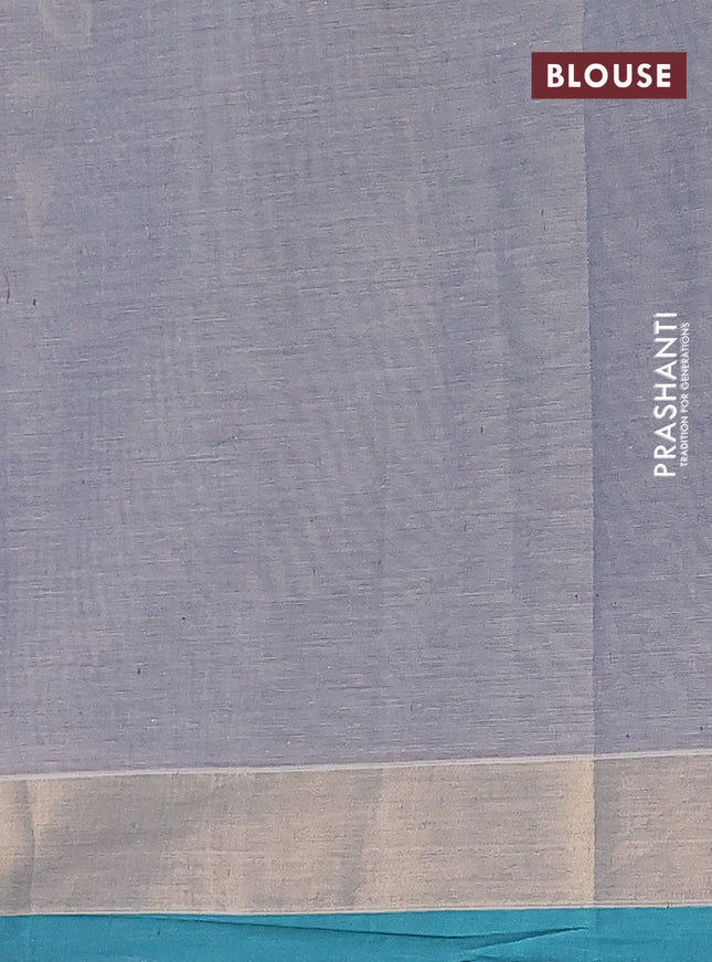 Nithyam cotton saree dual shade of grey and teal green with allover thread checked pattern and zari woven border