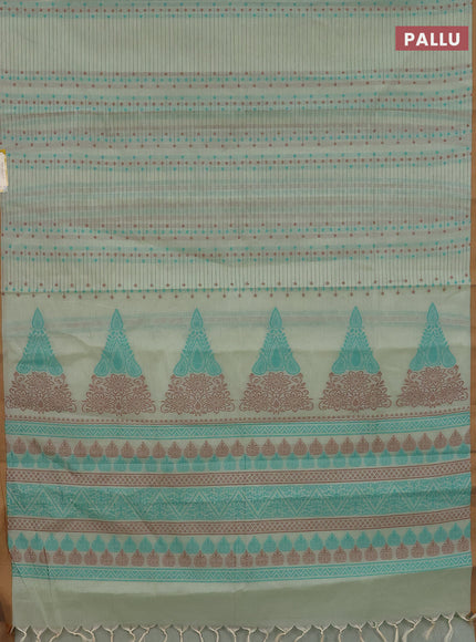 Nithyam cotton saree pista green and dark mustard with thread woven buttas and simple border