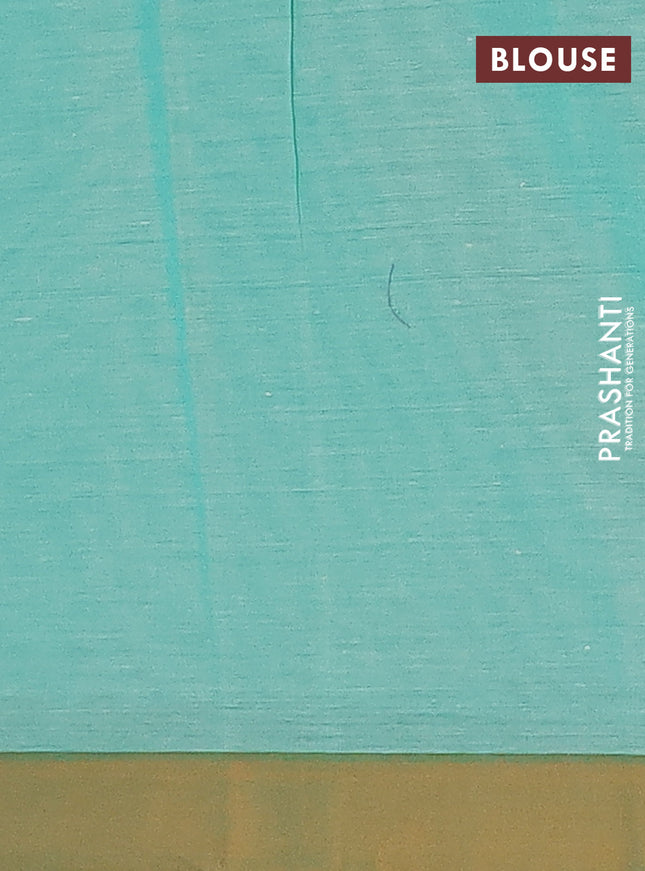 Nithyam cotton saree teal green and dark mustard with thread woven buttas and simple border