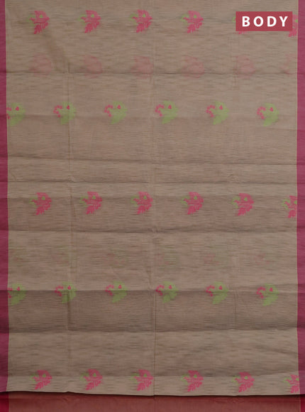 Nithyam cotton saree beige and maroon with thread woven buttas and simple border